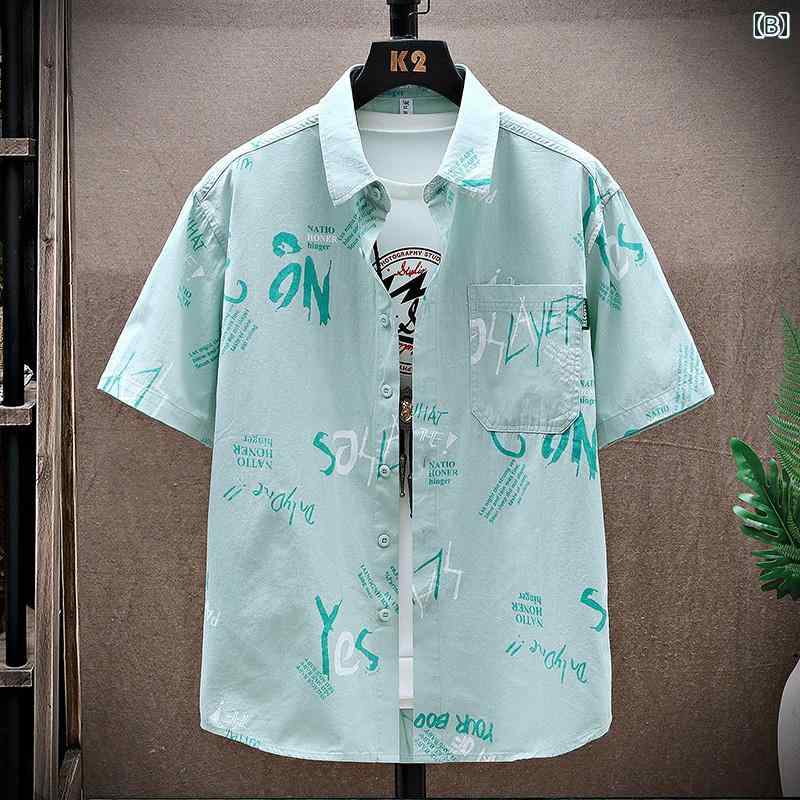 メンズ ファッション 服 男性用 オシャレ シンプル 大人 かっこいい ストリート コットン 半袖 シャツ カジュアル 薄手 ワーク ウェア プリント シャツ ゆったり トップス