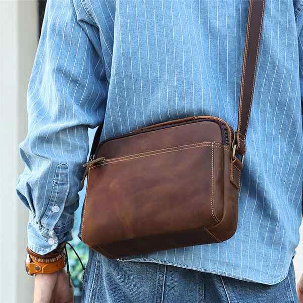 Other - メンズ 鞄 カバン バック ファッション オシャレ アイテム 小物 革 メンズ バッグ バック パック シンプル レトロ レザー クロス ボディ 携帯電話 ショルダー バッグ 横型 ハンド バッグ