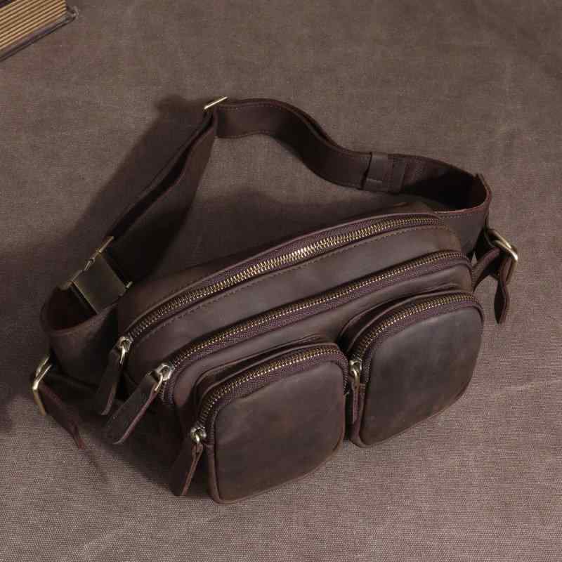 乐天商城 - メンズ 鞄 カバン バック ファッション オシャレ アイテム 小物 メンズ 革 ウエスト バッグ 最上層牛革 レザー 多機能 カジュアル レトロ チェスト バッグ ショルダー メッセンジャー バッグ