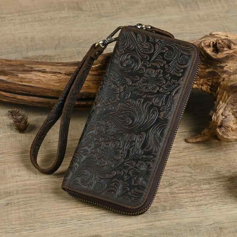 メンズ 鞄 カバン バック ファッション オシャレ アイテム 小物 レザー ロング ウォレット メンズ カードホルダー ジッパー マルチ カード クラッチ バッグ レトロ エンボス加工 ウォレット