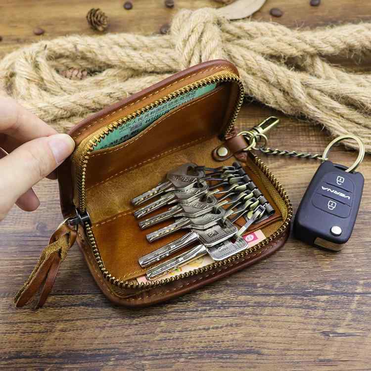 メンズ 鞄 カバン バック ファッション オシャレ アイテム 小物 大容量 革 キー バッグ ジッパー付き メンズ カー トップレイヤー 牛革 コイン ウォレット カード レディース