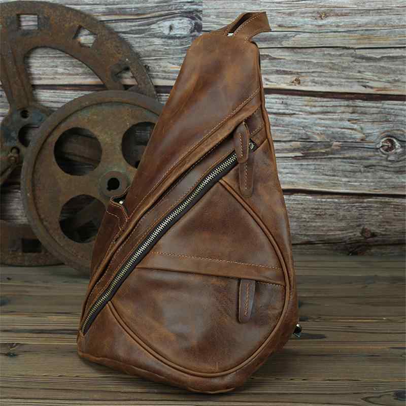 メンズ ファッション オシャレ アイテム 小物 レトロ 革 チェスト バッグ バックパック クロスボディ バッグ 第一層 牛革 ショルダー バッグ 大容量 多機能(4)