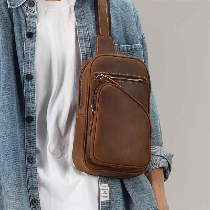メンズ ファッション オシャレ アイテム 小物 革 チェスト バッグ メッセンジャー バッグ レトロ 第一層 牛革 バッグ スポーツ レジャー バックパック ショルダー