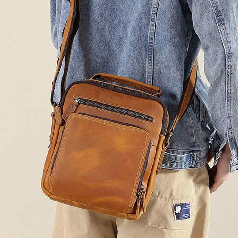 メンズ ファッション オシャレ アイテム 小物 クホースレザー ダメージ加工 バッグ 牛革 ハンド バッグ レトロ 革 ショルダー メッセンジャー バッグ カジュアル ビジネス バックパック バッグ