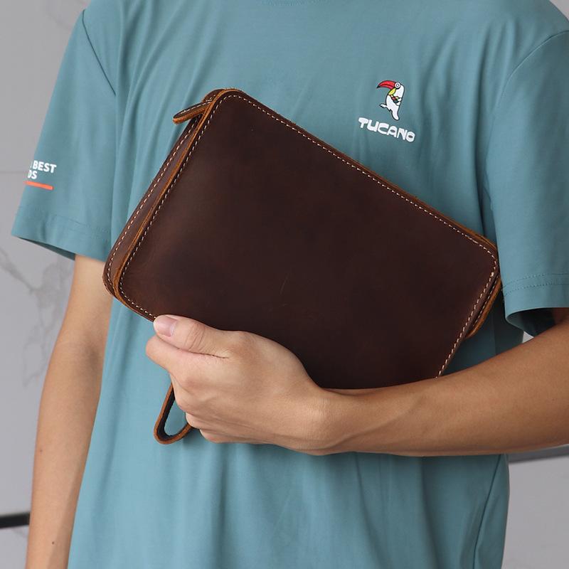 メンズ ファッション オシャレ アイテム 小物 クホースレザー ハンド バッグ 革 横型 ショルダー バッグ 第一層 牛革 欧風 レトロ クロスボディ クラッチ バッグ カジュアル