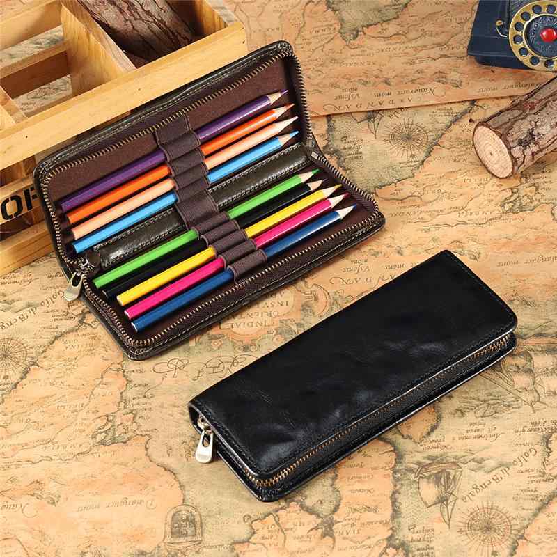 メンズ ファッション オシャレ アイテム 小物 牛革 鉛筆 バッグ レトロ ペン バッグ 文房具 収納 ジッパー バッグ シンプル ハイエンド