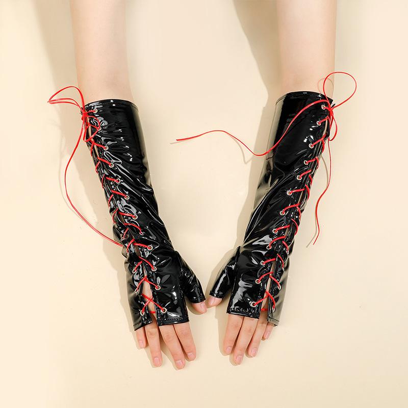 メンズ ファッション オシャレ アイテム 撮影 小物 コスプレ ステージ 衣装 アメリカン コスプレ 光沢 革 パンク ダーク ハーフフィンガー ストラップ ハロウィン フォトスタジオ ゴシック スタイル