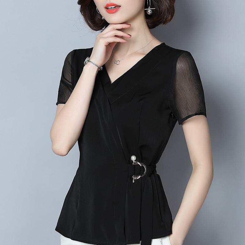 秋コーデ レディース ファッション シフォン シャツ 服 トップス ワイドレッグ パンツ シャツ ウエスト 半袖