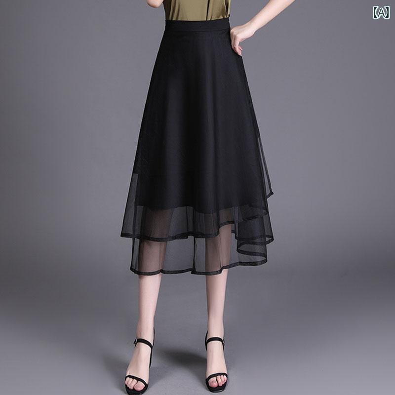 リコットの秋コーデ レディース ファッション 黒 スカート 婦人服 春秋 Aライン ミディアム ガーゼ｜アングル2