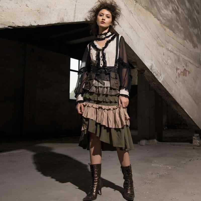 ファッション オシャレ アイテム 撮影 小物 コスプレ ステージ 衣装 スチームパンク ゴシック GOTHIC ミモレ丈 スカート(3.0)
