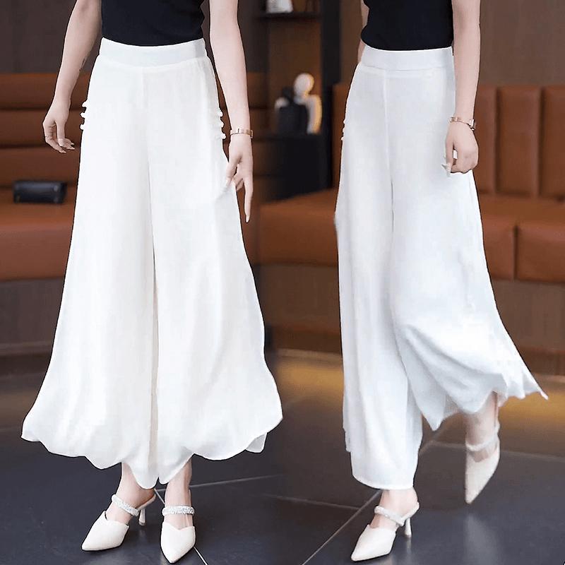 秋コーデ レディース ファッション ハイウエスト ホワイト ワイドレッグ スカート パンツ 薄手 大きいサイズ ヨーロピアン シフォン ストレート