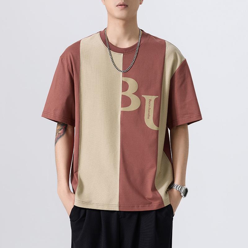 Tシャツ メンズ 半袖 綿 素材 ゆったり 大きいサイズ トップス ラフ 普段使い カジュアル ストリート ファッション シンプル 無地 柄なし 快適 伸縮性 ストレッチ 通勤 休日