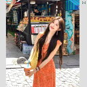 レディース ファッション 服 オシャレ カワイイ 女性用 シンプル 大人カワイイ 大きいサイズ 婦人服 フレンチ スカート エレガント オレンジ 花柄 ドレス ...