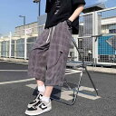 メンズ ファッション 服 用 オシャレ シンプル 大人 かっこいい ストリート 夏コーデ ストリート チェック カジュアル クロップド パンツ 薄手 パンツ ストレート ミドル丈 パンツ 大きいサイズ