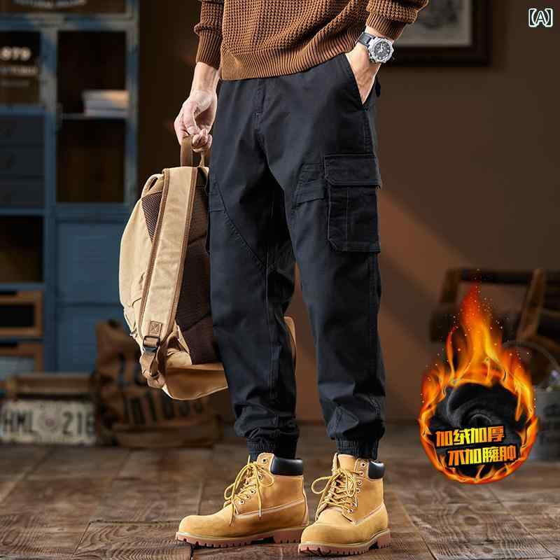 メンズ ファッション オシャレ 男性用 シンプル 大人 かっこいい カジュアル ストリート ヒップホップ HipHop アメカジ レトロ マルチ パンツ 厚手