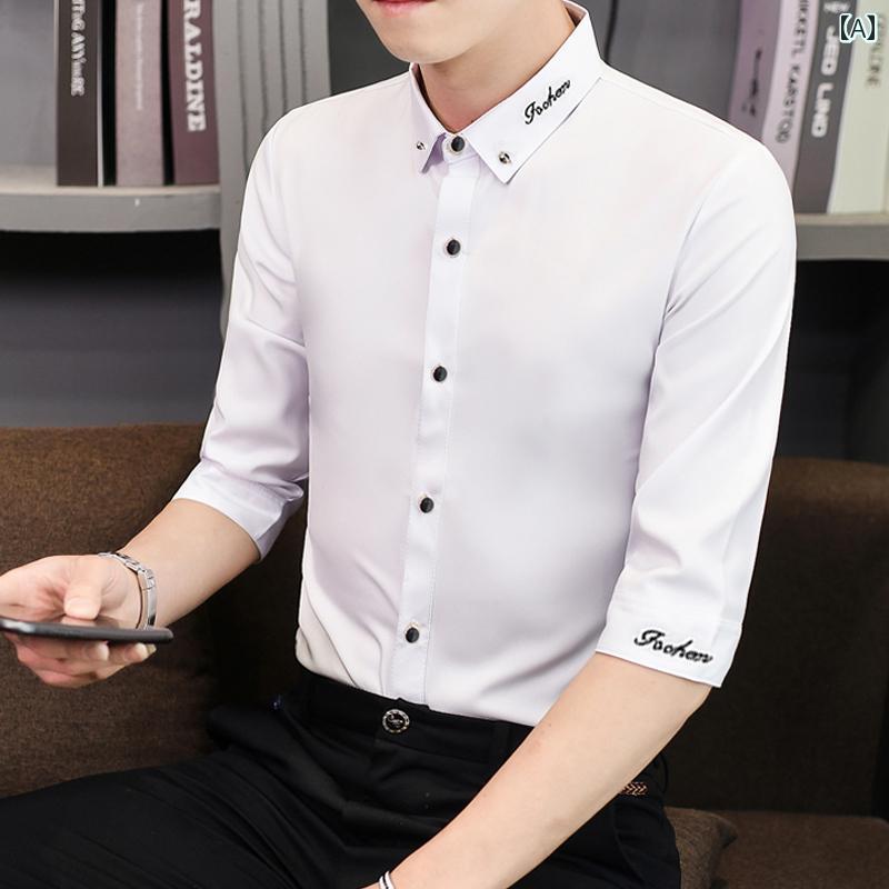 メンズ ファッション 服 用 オシャレ シンプル 大人 かっこいい ストリート 夏コーデ トップス 七分袖 シャツ カジュアル ホワイト