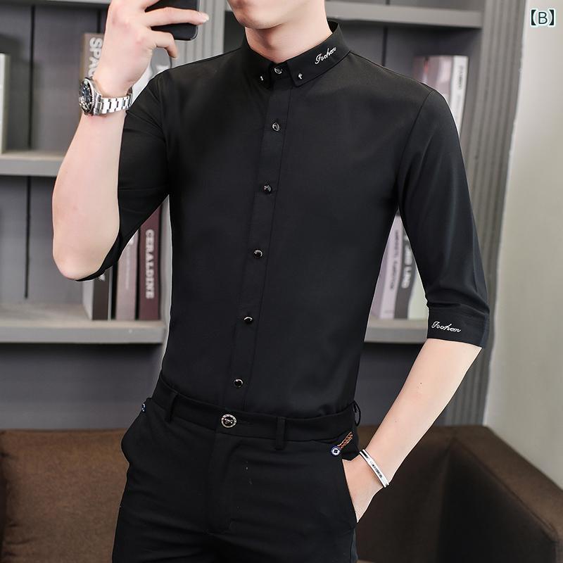 メンズ ファッション 服 用 オシャレ シンプル 大人 かっこいい ストリート 夏コーデ トップス 七分袖 シャツ カジュアル ホワイト