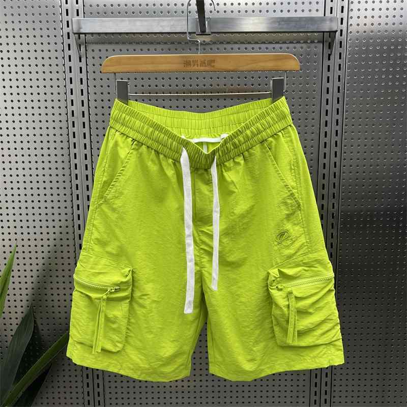 メンズ ファッション 服 用 オシャレ シンプル 大人 かっこいい ストリート 夏コーデ パンツ ズボン 履物 蛍光グリーン マルチ ポケット カジュアル スポーツ パンツ