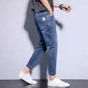 メンズ ファッション 服 用 オシャレ シンプル 大人 かっこいい ストリート 夏コーデ パンツ ズボン 履物 ブルー 9分丈丈 ジーンズ 細身 スリムフィット スキニー 伸縮性 ストレッチ ストレッチ 9分丈丈 パンツ