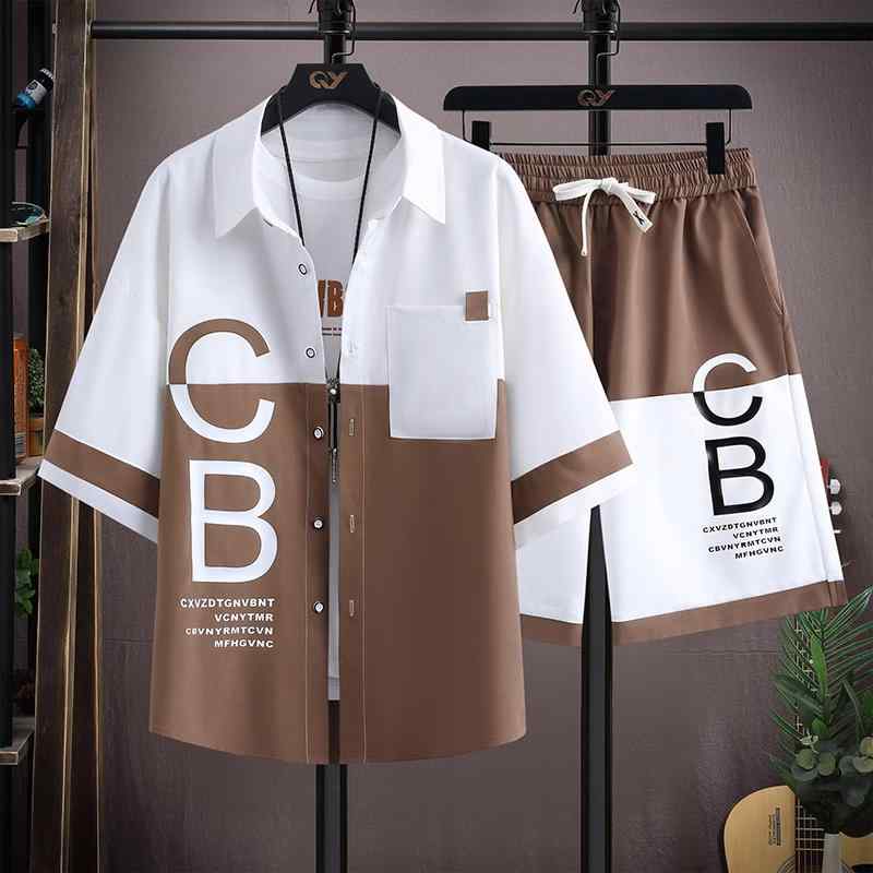 メンズ ファッション 服 用 オシャレ シンプル 大人 かっこいい ストリート 夏コーデ パンツ ズボン 履物 半袖 シャツ セット