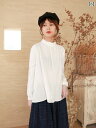 レディース ファッション 服 オシャレ カワイイ 女性用 シンプル 大人カワイイ 大きいサイズ 婦人服 シャツ 白 スタンドカラー ラミー 綿 長袖 シャツ フレッシュ トップス