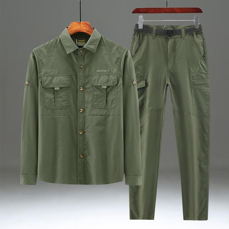 メンズ ファッション 服 男性用 オシャレ シンプル 大人 かっこいい ストリート 長袖 シャツ 薄手 冷感 速乾 スーツ マルチ ポケット ゆったり カジュアル ロング パンツ ツーピース