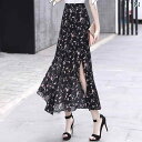 レディース ファッション 服 オシャレ カワイイ 女性用 シンプル 大人カワイイ 大きいサイズ 婦人服 花柄 シフォンスカート 夏 ビーチ スカート 休暇 ロング スカート カバー スリム スリット Aライン スカート