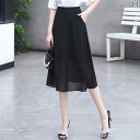 レディース ファッション 服 オシャレ カワイイ 女性用 シンプル 大人カワイイ 大きいサイズ 婦人服 黒 スカート 夏 ハイウエスト シフォンスカート カバー スリム ミドル丈 スカート