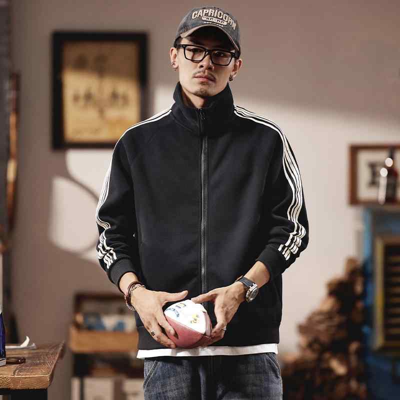 メンズ ファッション 服 男性用 オシャレ シンプル 大人 かっこいい ストリート ジッパー カーディガンジャケット ブラック ストライプ カジュアル スポーツウェア スタンドカラー スウェットシャツ