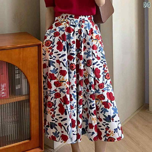 レディース ファッション 服 オシャレ カワイイ 女性用 シンプル 大人カワイイ 大きいサイズ 婦人服 スカート レッド プリント Aライン スカート ポケット Aライン スカート ミモレ丈 レディース ファッション 服 オシャレ カワイイ 女性用 シンプル 大人カワイイ 大きいサイズ 婦人服 スカート レッド プリント Aライン スカート ポケット Aライン スカート ミモレ丈