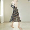 レディース ファッション 服 オシャレ カワイイ 女性用 シンプル 大人カワイイ 大きいサイズ 婦人服 プリントシフォンスカート ミドル丈 ハイウエスト スリム スカート スタイル エレガント Aライン スカート 夏