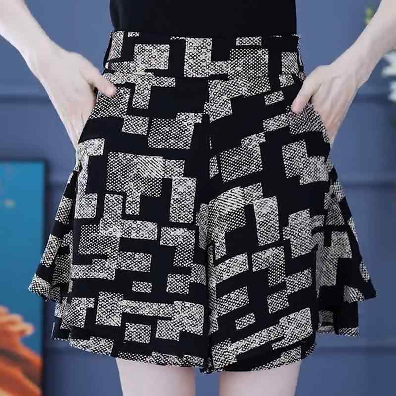 秋コーデ レディース ファッション チェック柄 シフォン パンツ Aライン スカート ワイドレッグ 薄手 カジュアル 五分丈