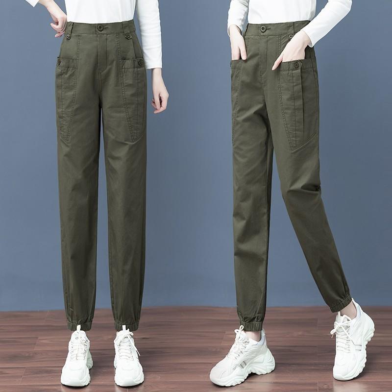 秋コーデ レディース ファッション カジュアル パンツ 春秋 ハイウエスト スリム ワークウェア コットン ストレート レッグ