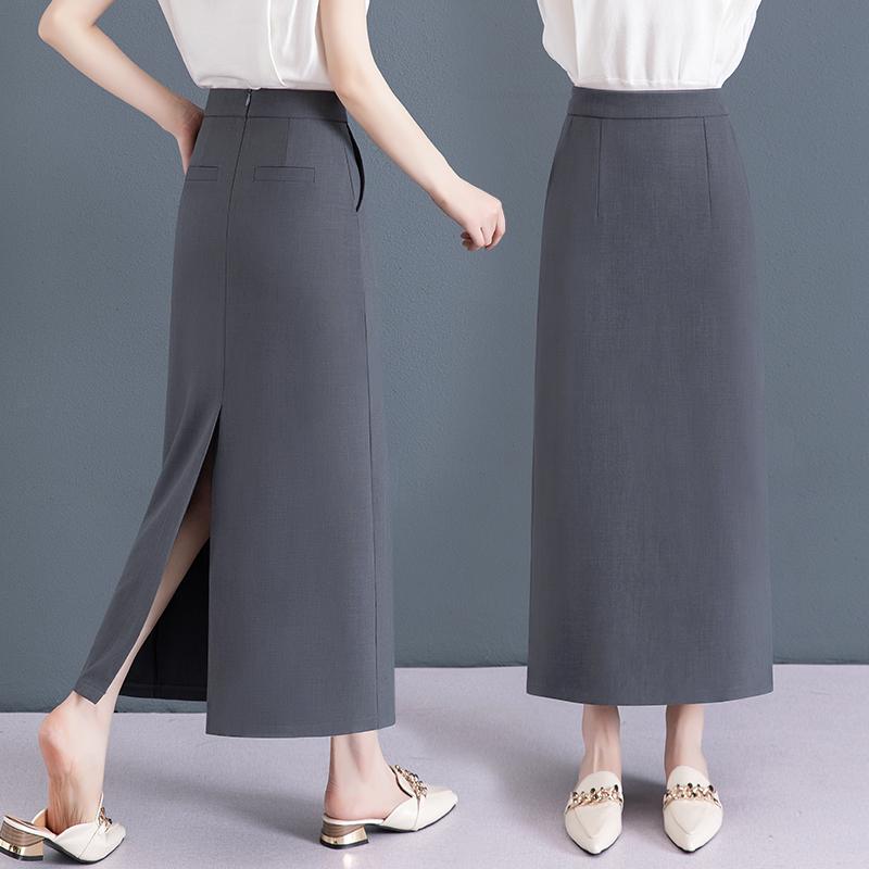秋コーデ レディース ファッション スリット ロング スカート 薄手 ハイウエスト スリム ワンステップ