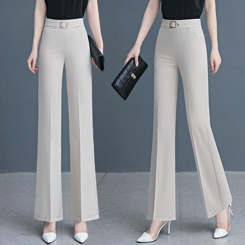 秋コーデ レディース ファッション コットン リネン フレア ワイドレッグ パンツ ハイウエスト 細身 カジュアル スーツ