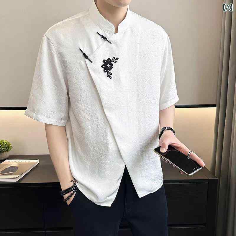 メンズ ファッション 服 用 オシャレ シンプル 大人 かっこいい ストリート 夏コーデ トップス シャツ スタンドカラー リネン