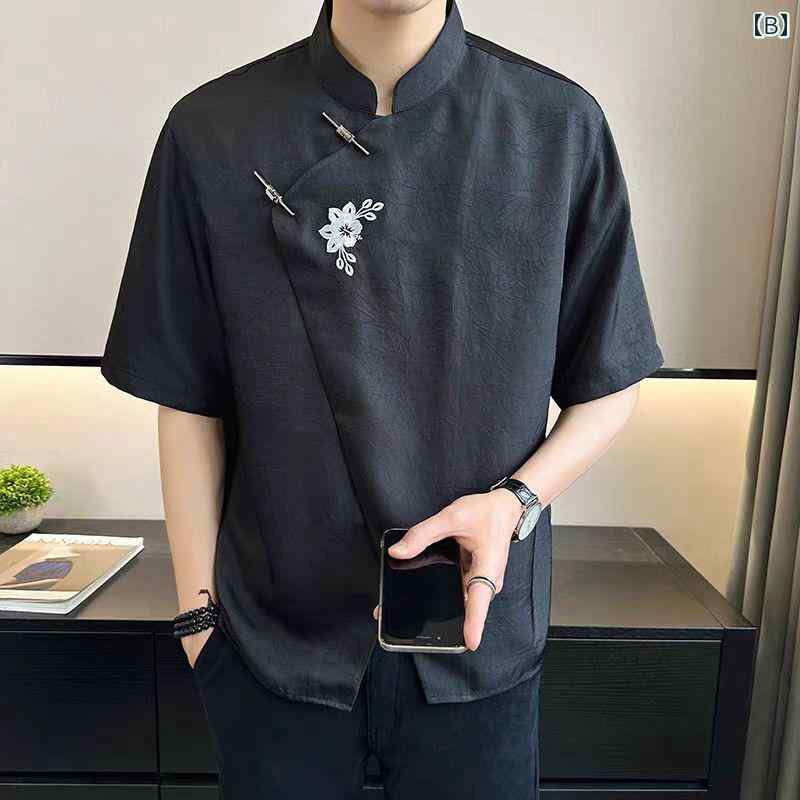 メンズ ファッション 服 用 オシャレ シンプル 大人 かっこいい ストリート 夏コーデ トップス シャツ スタンドカラー リネン