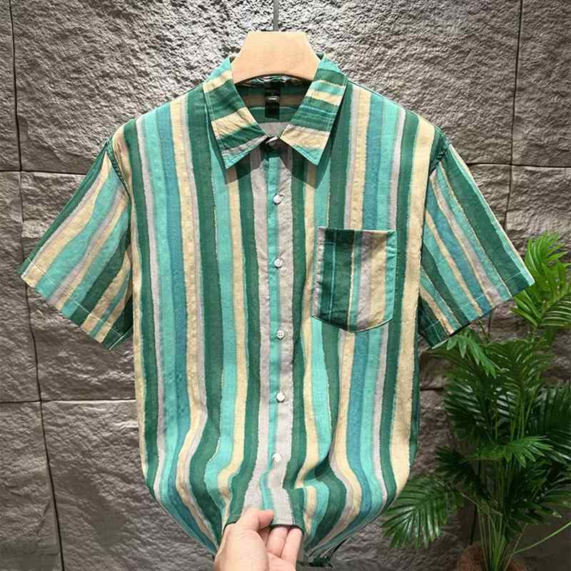 Rakuten - メンズ ファッション 服 用 オシャレ シンプル 大人 かっこいい ストリート 夏コーデ トップス 軽量 ハイエンド カラー ストライプ シャツ 軽量 通気性 半袖
