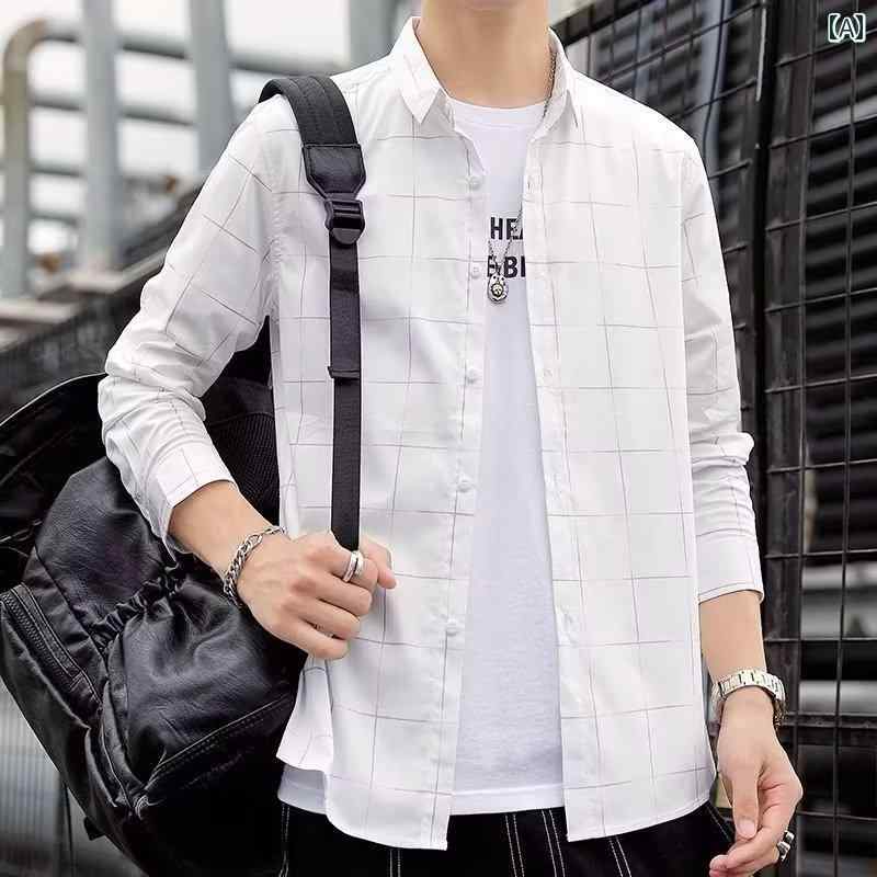 メンズ ファッション 服 用 オシャレ シンプル 大人 かっこいい ストリート 夏コーデ トップス チェック シャツ 長袖 スリム ジャケット