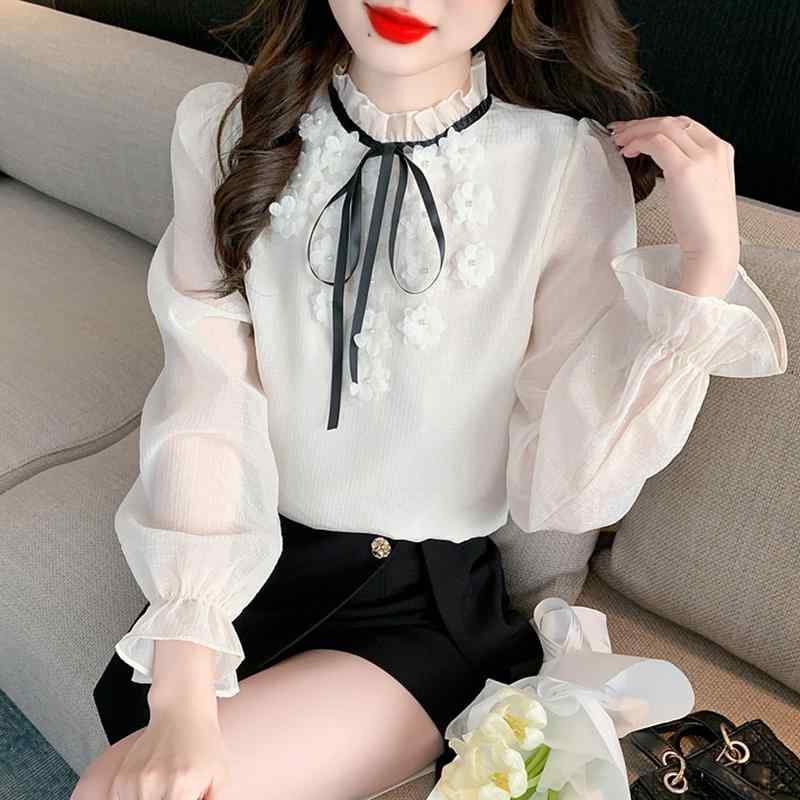 秋コーデ レディース ファッション リボン 長袖 シフォン シャツ 秋 秋服 ハイエンド シック トップス(4)