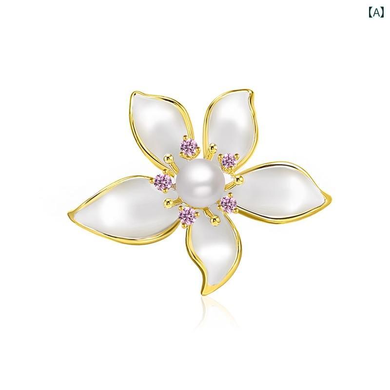 アクセサリー レディース ファッション 小物 上品スタイル コーディネート パーティー アイテム 花 エナメル 立体 ブローチ パール コサージュ ピンブローチ 2