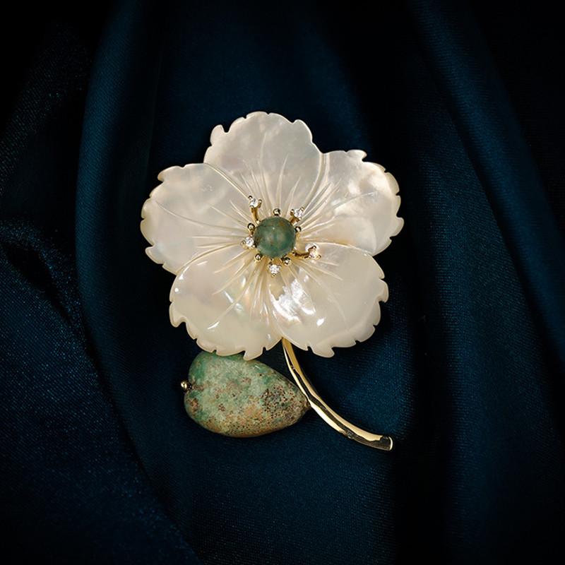 アクセサリー レディース ファッション 小物 上品スタイル コーディネート パーティー アイテム 螺鈿 桃 花 ブローチ コサージュ ピンブローチ