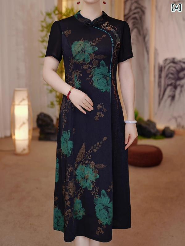 レディース ファッション 服 オシャレ カワイイ 女性用 シンプル 大人カワイイ 大きいサイズ 婦人服 アジアンテイスト ドレス サマー ドレス ミドル丈 スカート ハイエンド ハイウエスト スリム
