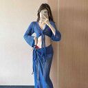 夏コーデ レディース ファッション 服 オシャレ カワイイ 女性用 シンプル 大人カワイイ 水着 ニット スプリット ストラップ ビキニ カバー アップ ロング スカート 海辺 バカンス バケーション
