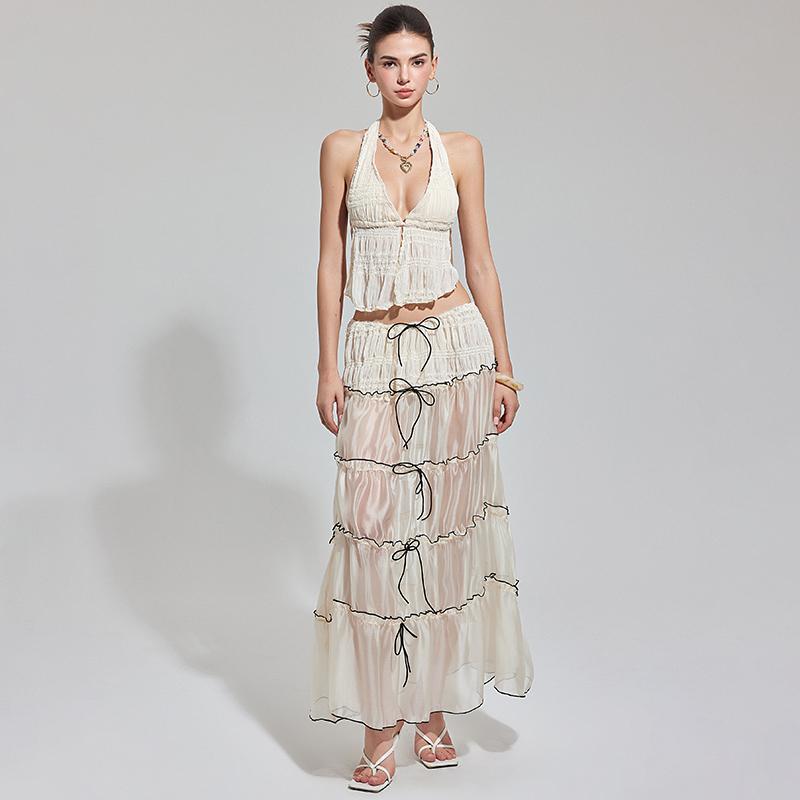 夏コーデ レディース ファッション 服 オシャレ カワイイ 女性用 シンプル 大人カワイイ ピンク アイランド バケーション スウィート ビーチ ロング スカート ビキニ スリーピース 水着