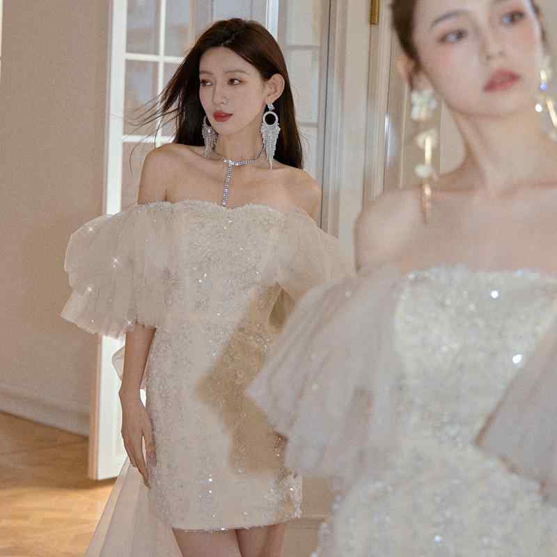 厚手 パフスリーブ バースデー パーティー ドレス