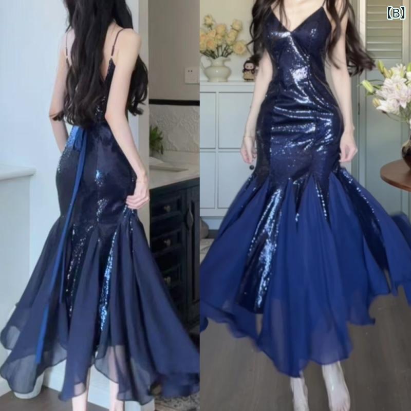 レディース ドレス 華やか セクシー 上品 パーティー 韓国 社交界 リボン ノースリーブホルター ネック 少女 ドレス チャイナ ドレス イブニングドレス