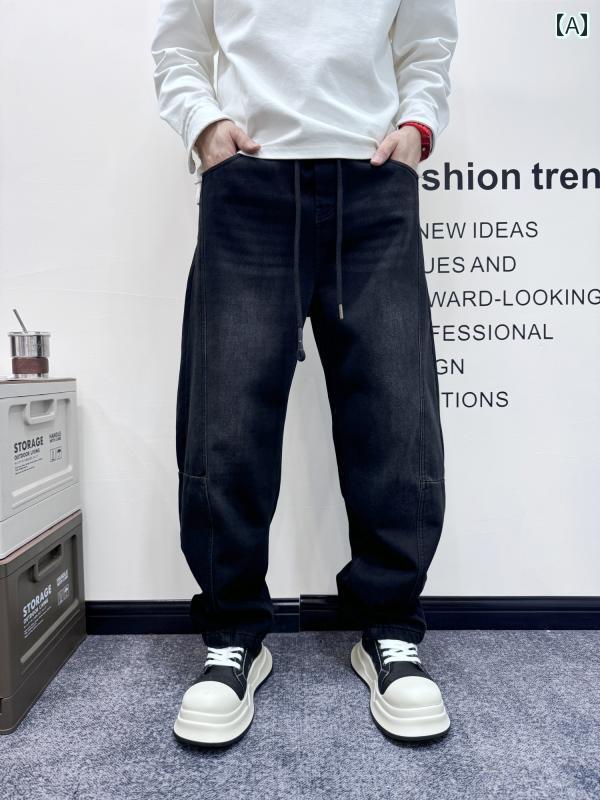 乐天商城 - メンズ ファッション 服 用 オシャレ シンプル 大人 かっこいい ストリート 厚手 ウォッシュ加工 ワイドレッグ デニム ポケット カーゴ フィット パンツ ズボン 履物