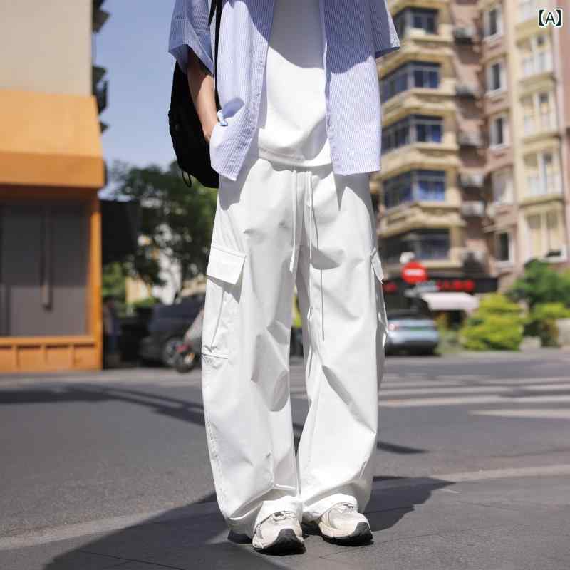 メンズ ファッション 服 男性用 オシャレ シンプル 大人 かっこいい ストリート 白色 ポケット パラシュート パンツ ズボン 履物 夏 薄手 アメリカン ゆったり ストレート シルエット