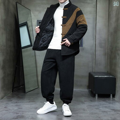 メンズ ファッション 服 男性用 オシャレ シンプル 大人 かっこいい ストリート 唐装 コーデュロイ 綿 ジャケット パンツ ズボン 履物 アジアンテイスト メンズ ファッション 服 男性用 オシャレ シンプル 大人 かっこいい ストリート 唐装 コーデュロイ 綿 ジャケット パンツ ズボン 履物 アジアンテイスト